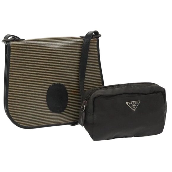SAINT LAURENT PRADA Bag Coated canvas Nylon 2Set Black Beige Auth bs20228 - Picture 1 of 12